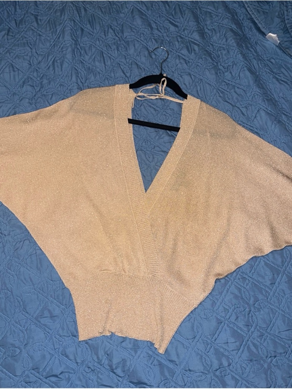 Women's Cream Shimmer V-Neck Sweater